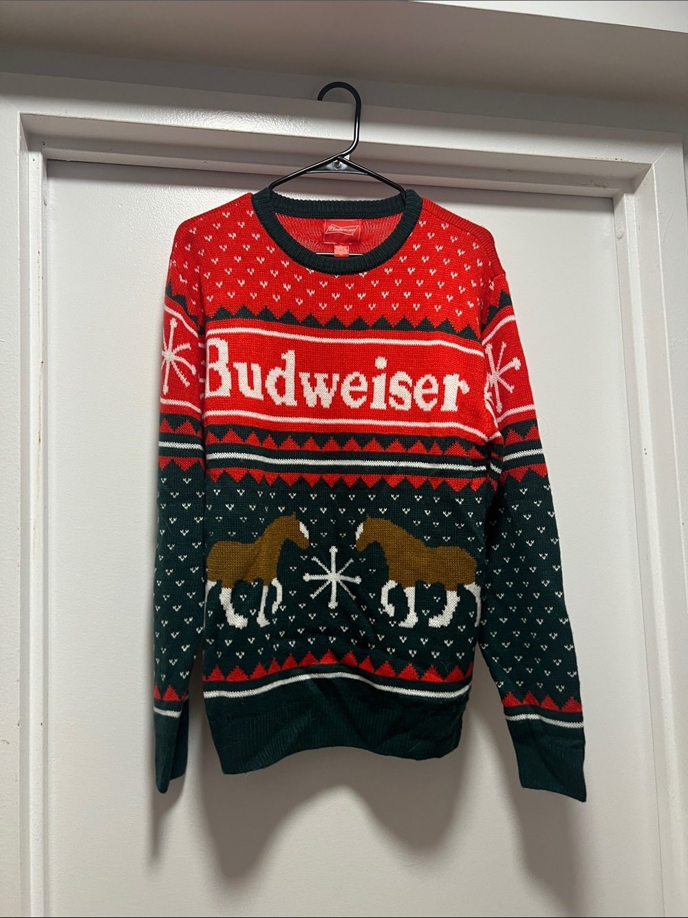 Budweiser Red, Green & Brown Holiday Crewneck Sweater - Men
